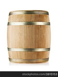 Wooden round oak barrel isolated on white background