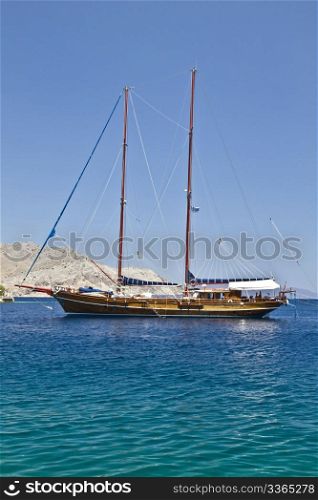 Wooden sailing boat in Aegean Sea