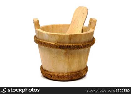 wooden sauna bucket isoalted on white