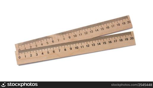 Wooden school ruler isolated on white background