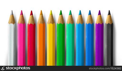 Wooden sharp color pencils spectrum rainbow set. Color pencil spectrum