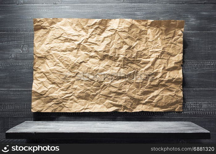 wooden shelf at black background texture