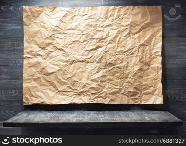 wooden shelf at black background texture