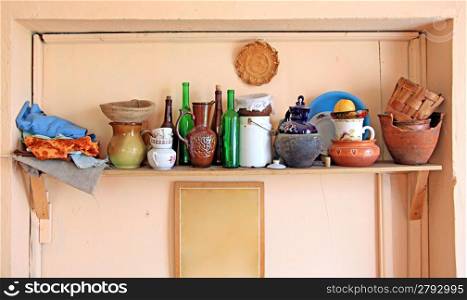 wooden shelf in artist studio