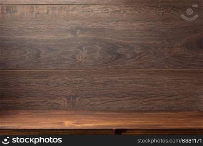 wooden shelf on brown background