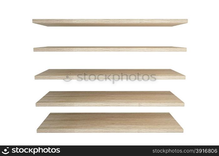 Wooden shelves isolated on white background