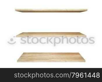 Wooden shelves isolated on white background