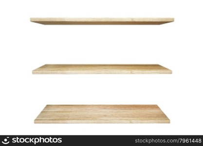 Wooden shelves isolated on white background