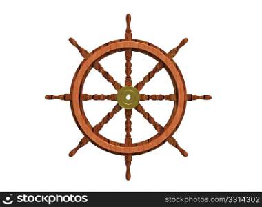 Wooden ship steering wheel isolated on white 3d render