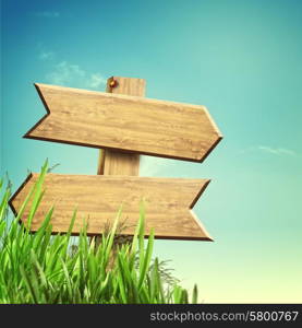 Wooden sign over abstract natural backgrounds