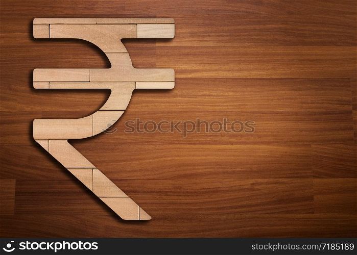 Wooden silhouette of Rupee Currency sign