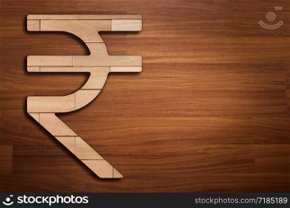 Wooden silhouette of Rupee Currency sign