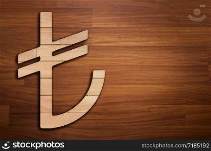 Wooden silhouette of Turkish Lira sign