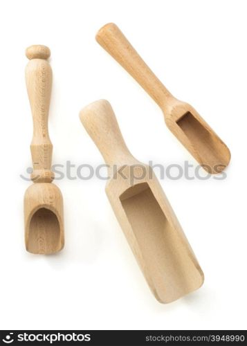 wooden spice scoop isolated on white