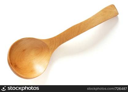 Wooden spoon isolated on white background, Top view. Wooden spoon isolated on white background