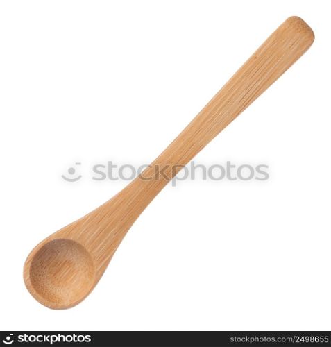 Wooden spoon isolated on white. Clean new small bamboo spoon.