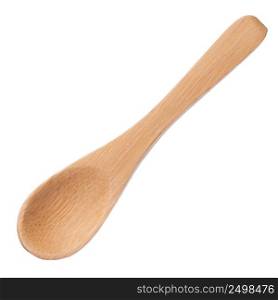 Wooden spoon isolated on white. Clean new small bamboo wood spoon.