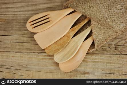 wooden spoon on old wooden table