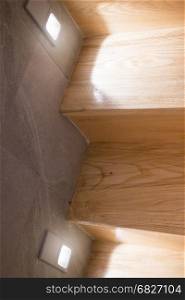 Wooden Stairs Step With Wall Light, stock photo