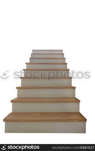 Wooden stairs up and down on a white background.
