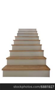 Wooden stairs up and down on a white background.