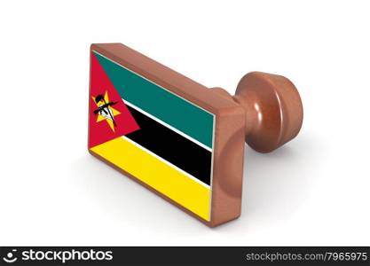 Wooden stamp with Mozambique flag image with hi-res rendered artwork that could be used for any graphic design.