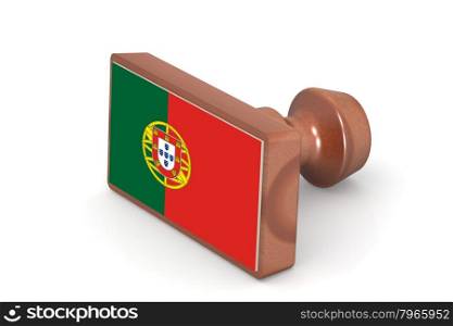 Wooden stamp with Portugal flag image with hi-res rendered artwork that could be used for any graphic design.