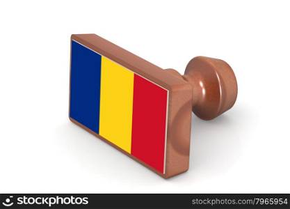 Wooden stamp with Romania flag image with hi-res rendered artwork that could be used for any graphic design.