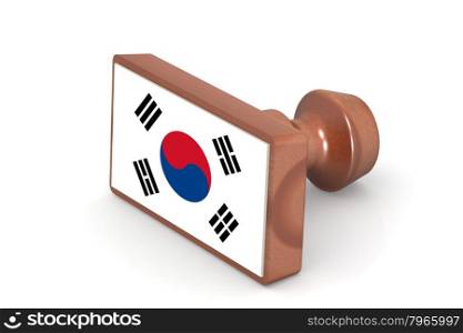 Wooden stamp with South Korea flag image with hi-res rendered artwork that could be used for any graphic design.