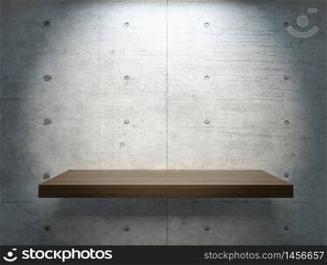 wooden stand under spot light with concrete wall for mock up