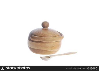 wooden sugar bowl close up