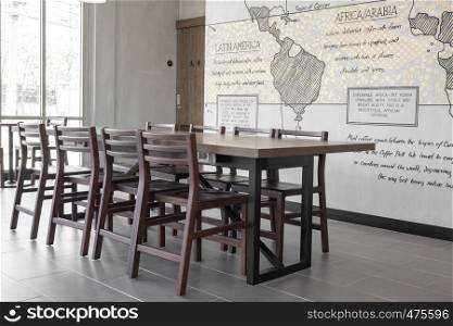 wooden table and chair vintage in dining or living room for food cuisine or drink