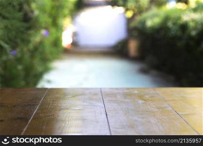 wooden table park alley