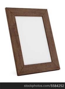wooden table picture frame isolated on white background