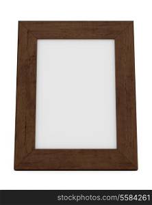 wooden table picture frame isolated on white background