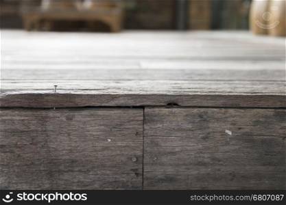 wooden table with background of chair on terrace patio
