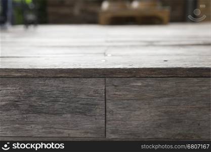 wooden table with background of chair on terrace patio