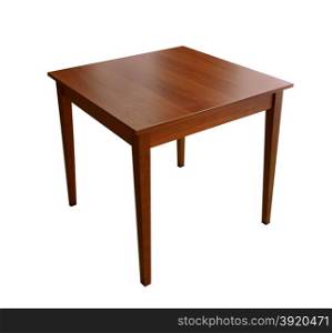 Wooden table with four legs, isolated on white background