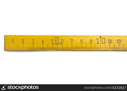 Wooden tape measure isolated on white background