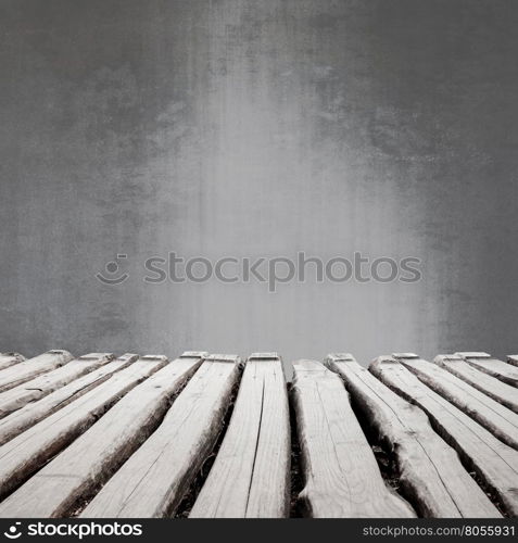 Wooden texture path over grunge wall background