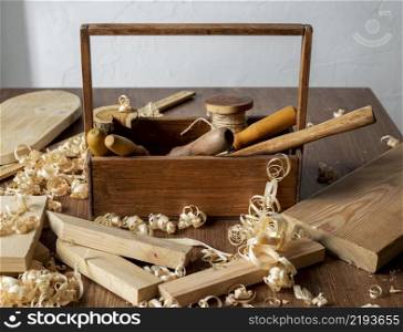 wooden tool box sawdust