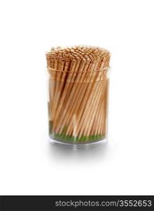 Wooden Toothpicks With Mint Is Isolated On A White Background
