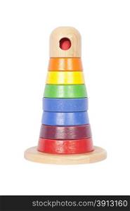 Wooden tower baby toy isolated on white
