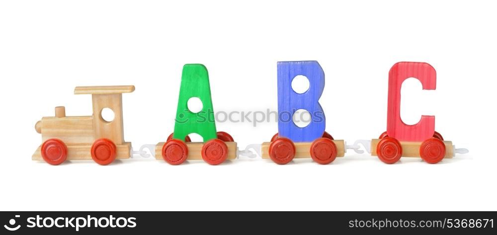 Wooden toy ABC train isolated on white