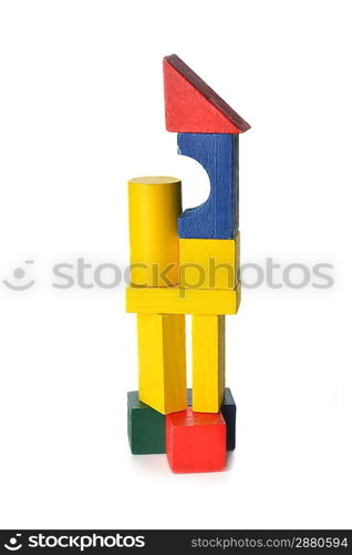 Wooden toy cubes on white background