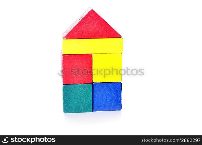 Wooden toy cubes on white background