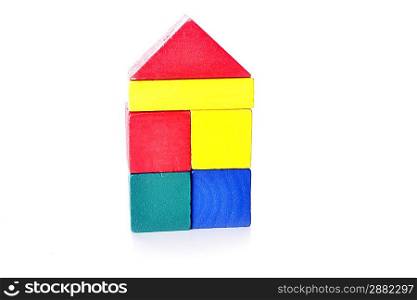Wooden toy cubes on white background