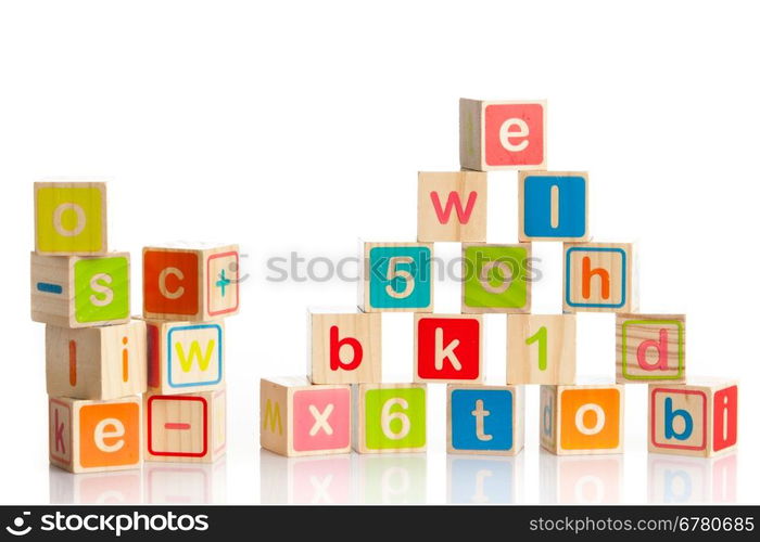 wooden toy cubes with letters. Wooden alphabet blocks.