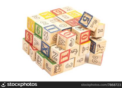 Wooden toy cubes with letters. Wooden alphabet blocks