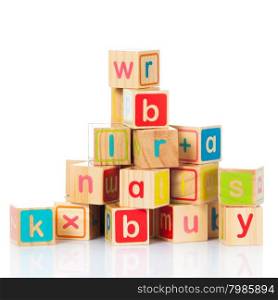 wooden toy cubes with letters. Wooden alphabet blocks.